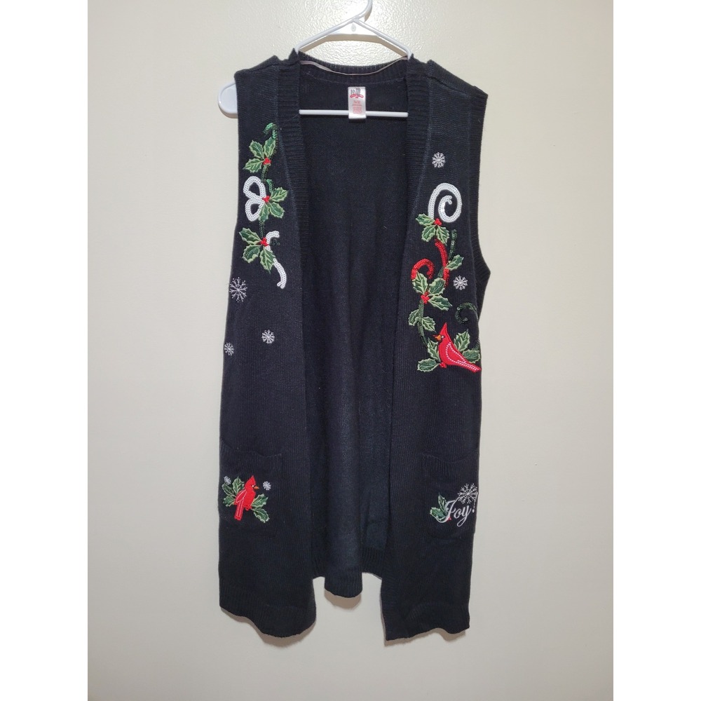 Tiara International Christmas Sweater Vest‎ Women XL Black Cardinal Joy
